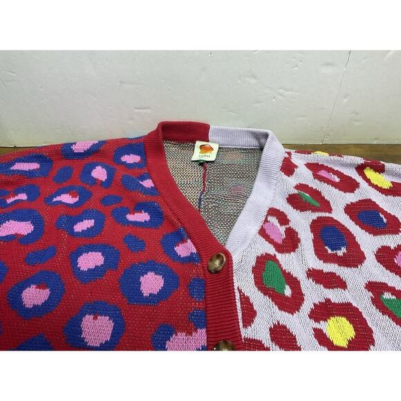 Farm Rio Leopard Pop Cardigan Size XL Colorful Cotton Oversized Bohemian - Picture 6 of 12